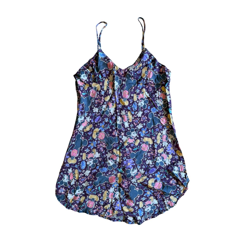 Vintage Y2K Disney Mickey Mouse Silk Mini Slip Dress Purple Floral Nightgown